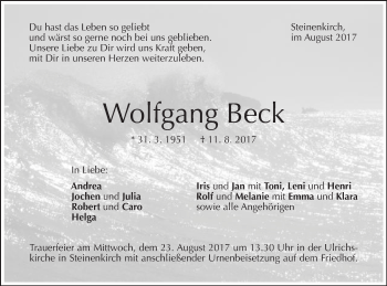 Traueranzeige von Wolfgang Beck von Gmünder Tagespost