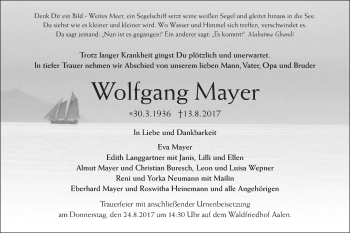 Traueranzeige von Wolfgang Mayer von Schwäbische Post