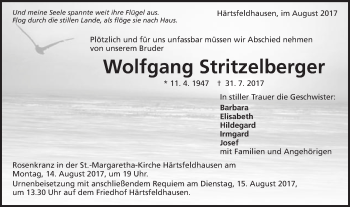 Traueranzeige von Wolfgang Stritzelberger von Schwäbische Post
