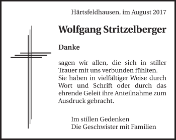 Traueranzeige von Wolfgang Stritzelberger von Schwäbische Post