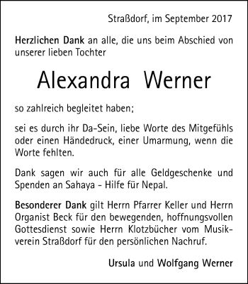 Traueranzeige von Alexandra Werner von Gmünder Tagespost