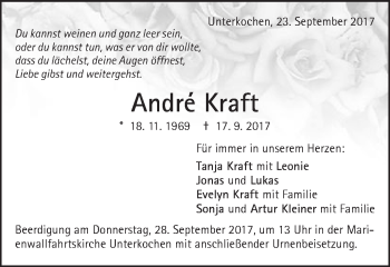 Traueranzeige von André Kraft von Schwäbische Post