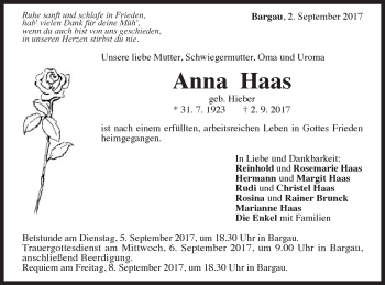 Traueranzeige von Anna Haas von Gmünder Tagespost