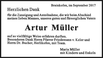 Traueranzeige von Artur Müller von Gmünder Tagespost