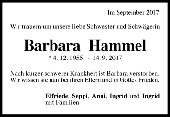 Traueranzeige von Barbara Hammel von Gmünder Tagespost