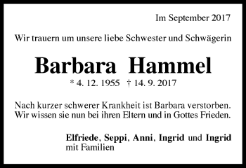 Traueranzeige von Barbara Hammel