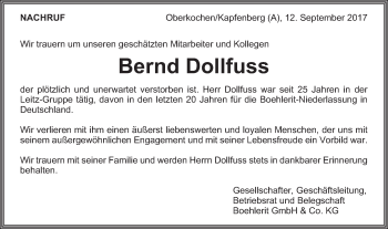 Traueranzeige von Bernd Dollfuss von Schwäbische Post