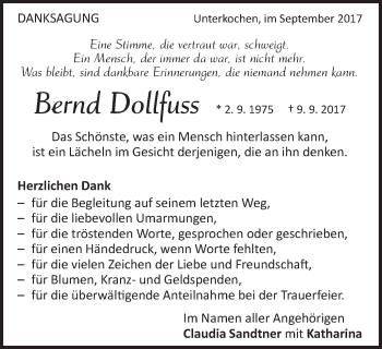 Traueranzeige von Bernd Dollfuss von Schwäbische Post