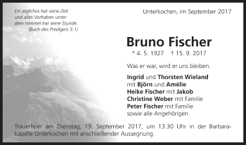 Traueranzeige von Bruno Fischer von Schwäbische Post