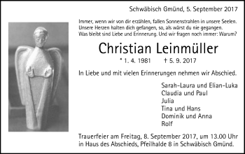 Traueranzeige von Christian Leinmüller