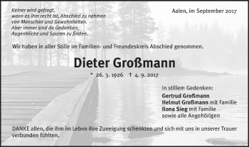 Traueranzeige von Dieter Großmann von Schwäbische Post