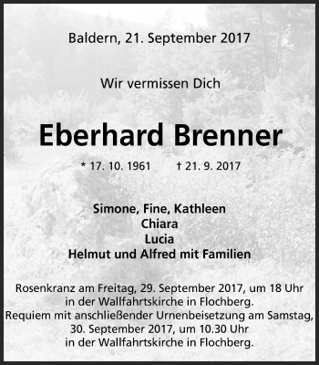 Traueranzeige von Eberhard Brenner von Schwäbische Post