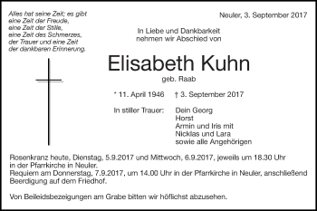 Traueranzeige von Elisabeth Kuhn von Schwäbische Post