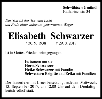 Traueranzeige von Elisabeth Schwarzer