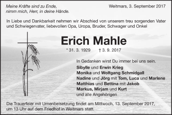 Traueranzeige von Erich Mahle von Gmünder Tagespost