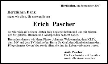 Traueranzeige von Erich Pascher von Gmünder Tagespost