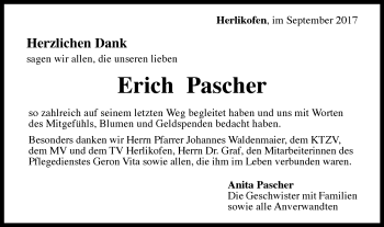 Traueranzeige von Erich Pascher