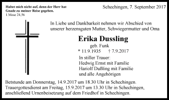 Traueranzeige von Erika Dussling