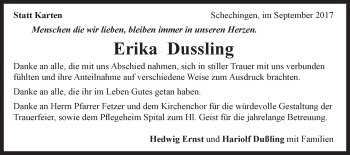 Traueranzeige von Erika Dussling von Gmünder Tagespost