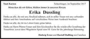 Traueranzeige von Erika Dussling