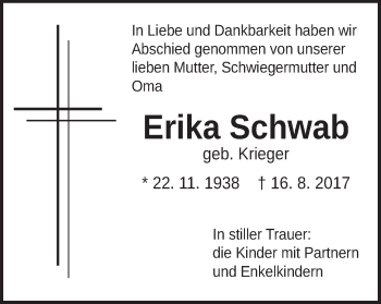 Traueranzeige von Erika Schwab von Gmünder Tagespost