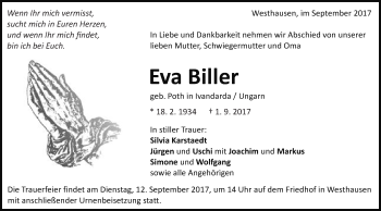 Traueranzeige von Eva Biller von Schwäbische Post