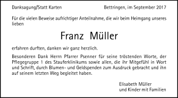 Traueranzeige von Franz Müller