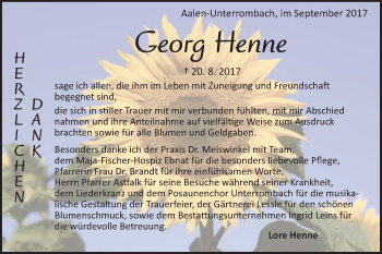 Traueranzeige von Georg Henne von Schwäbische Post