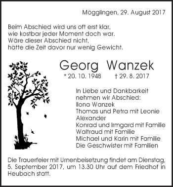 Traueranzeige von Georg Wanzek