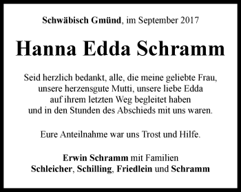 Traueranzeige von Hanna Edda Schramm