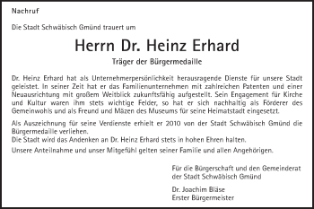 Traueranzeige von Heinz Erhard