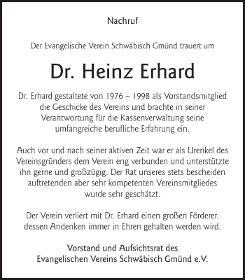 Traueranzeige von Heinz Erhard