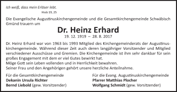 Traueranzeige von Heinz Erhard von Gmünder Tagespost