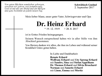 Traueranzeige von Heinz Erhard