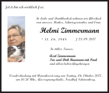 Traueranzeige von Helmi Zimmermann von Schwäbische Post
