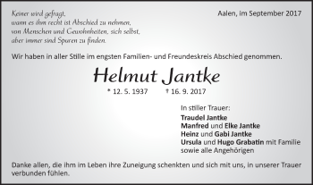 Traueranzeige von Helmut Jantke von Schwäbische Post