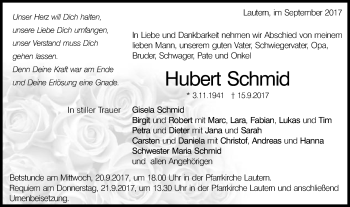 Traueranzeige von Hubert Schmid von Gmünder Tagespost