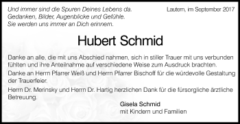 Traueranzeige von Hubert Schmid von Gmünder Tagespost