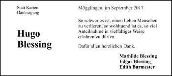 Traueranzeige von Hugo Blessing von Gmünder Tagespost