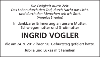 Traueranzeige von Ingrid Vogler von Kocher-Lein-Bote