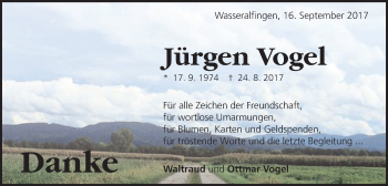 Traueranzeige von Jürgen Vogel von Schwäbische Post
