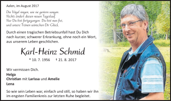 Traueranzeige von Karl-Heinz Schmid von Schwäbische Post