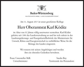 Traueranzeige von Karl Köditz von Gmünder Tagespost