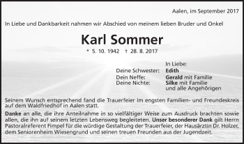 Traueranzeige von Karl Sommer von Schwäbische Post