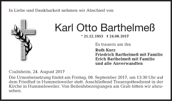 Traueranzeige von Karl Otto Barthelmeß von Schwäbische Post