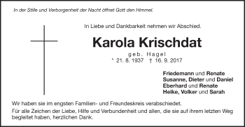 Traueranzeige von Karola Krischdat von Schwäbische Post