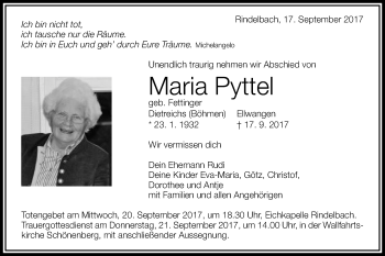 Traueranzeige von Maria Pyttel von Schwäbische Post