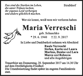 Traueranzeige von Maria Verreschi von Gmünder Tagespost