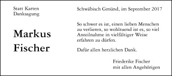 Traueranzeige von Markus Fischer von Gmünder Tagespost