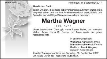 Traueranzeige von Martha Wagner von Schwäbische Post
